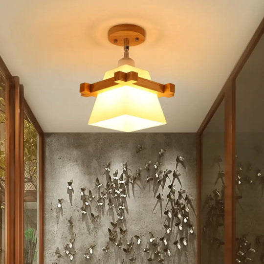 Sleek Asian Bamboo Geometric Semi Flush Mount Ceiling Light With Wood Finish / G