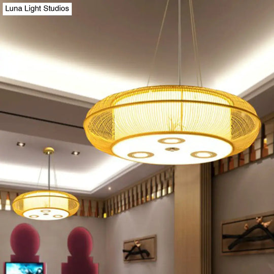 Sleek Bamboo Drum Chandelier - Modern Pendant Light For Restaurants