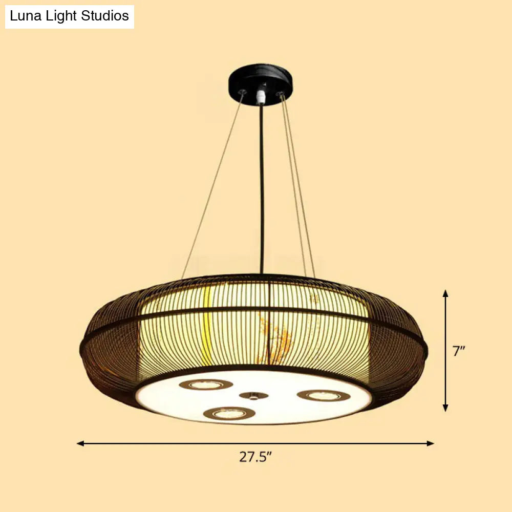 Sleek Bamboo Drum Chandelier - Modern Pendant Light For Restaurants