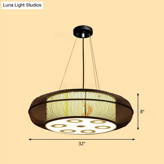 Sleek Bamboo Drum Chandelier - Modern Pendant Light For Restaurants