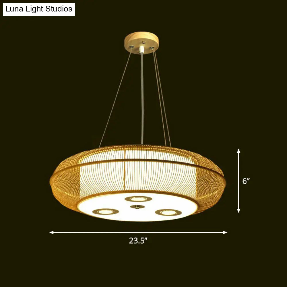 Sleek Bamboo Drum Chandelier - Modern Pendant Light For Restaurants