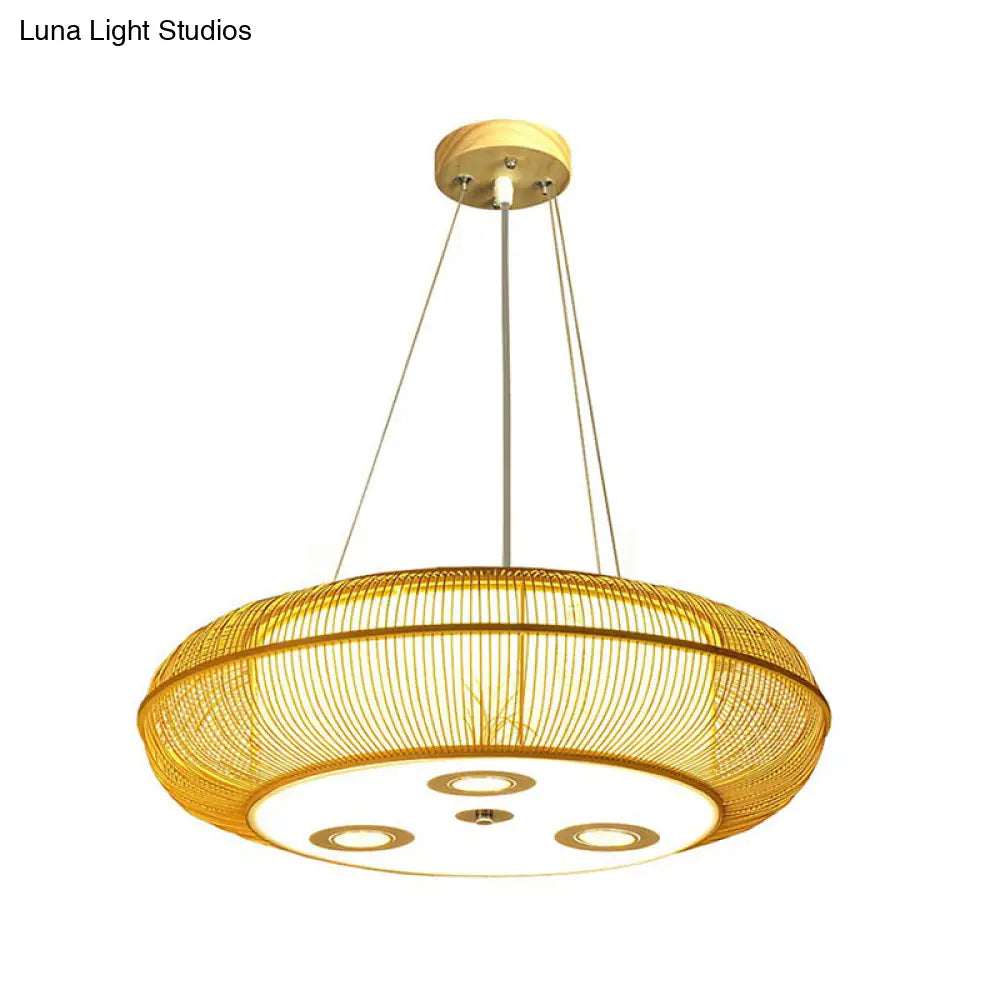 Sleek Bamboo Drum Chandelier - Modern Pendant Light For Restaurants