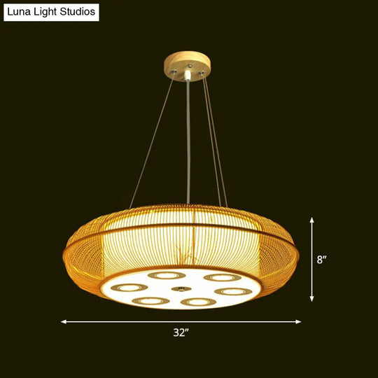 Sleek Bamboo Drum Chandelier - Modern Pendant Light For Restaurants