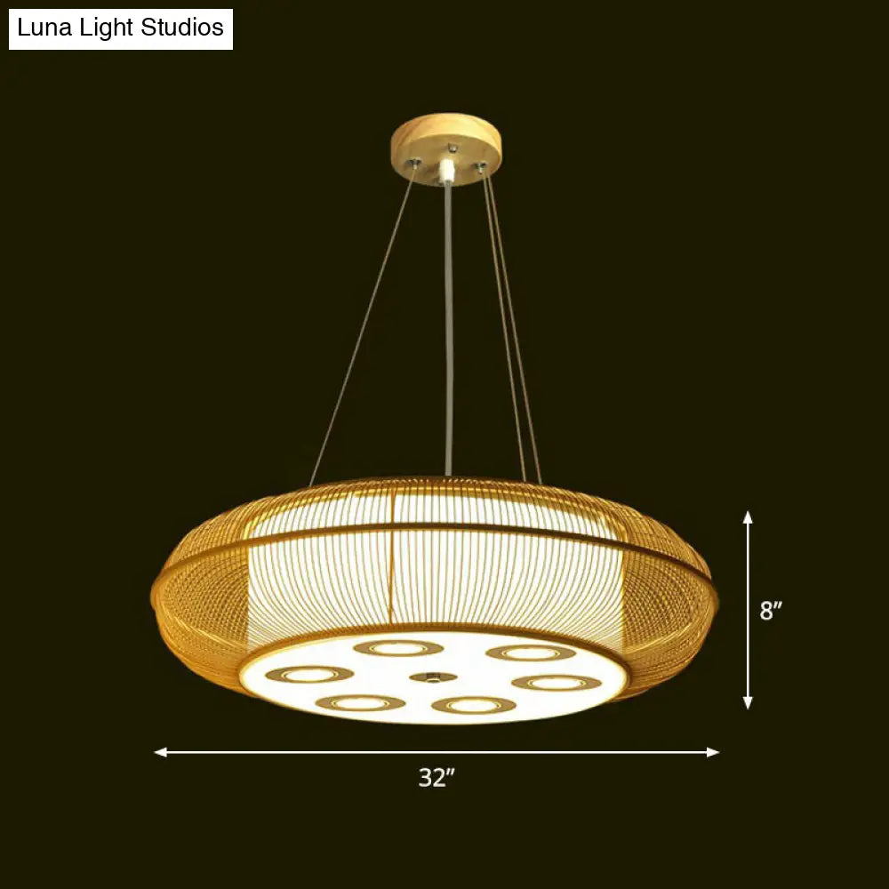 Sleek Bamboo Drum Chandelier - Modern Pendant Light For Restaurants