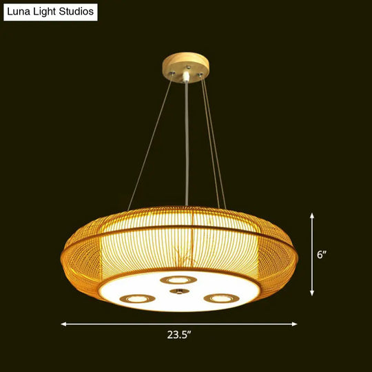 Sleek Bamboo Drum Chandelier - Modern Pendant Light For Restaurants