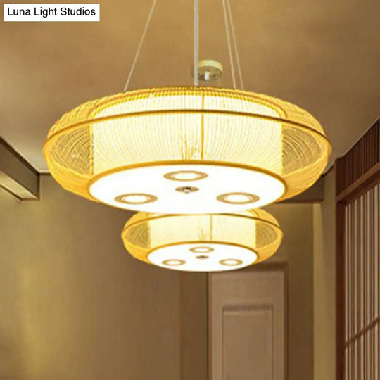 Sleek Bamboo Drum Chandelier - Modern Pendant Light For Restaurants