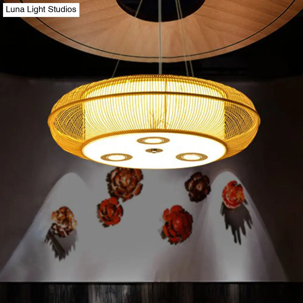 Sleek Bamboo Drum Chandelier - Modern Pendant Light For Restaurants