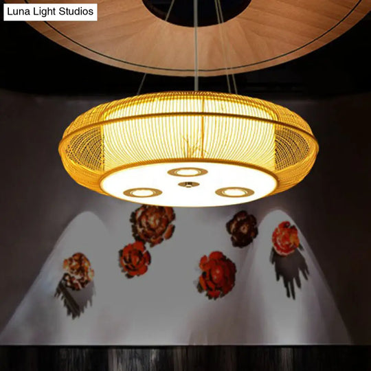 Sleek Bamboo Drum Chandelier - Modern Pendant Light For Restaurants