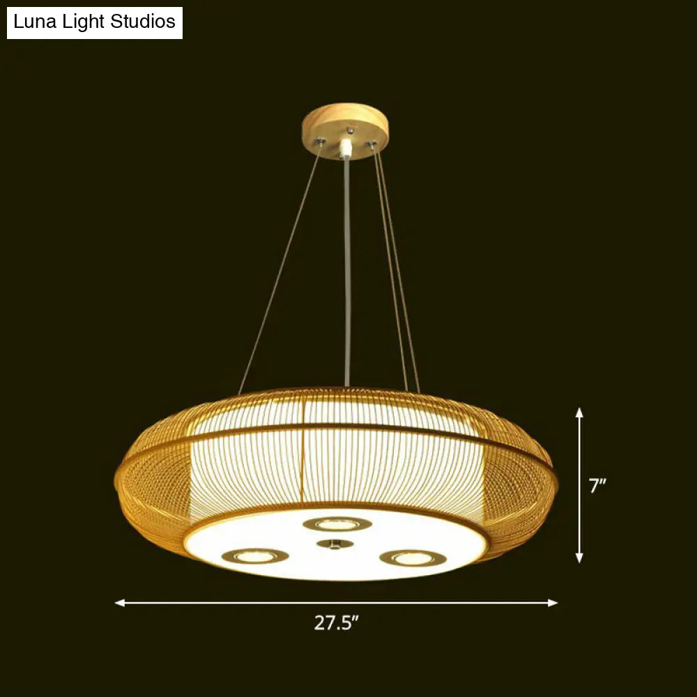 Sleek Bamboo Drum Chandelier - Modern Pendant Light For Restaurants