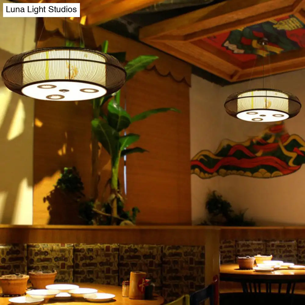 Sleek Bamboo Drum Chandelier - Modern Pendant Light For Restaurants