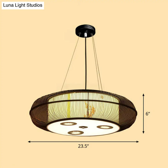 Sleek Bamboo Drum Chandelier - Modern Pendant Light For Restaurants