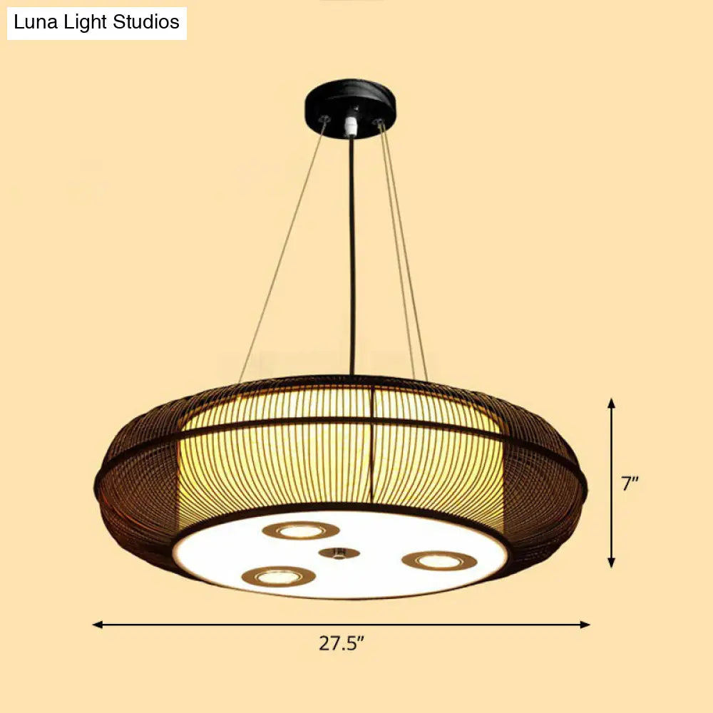 Sleek Bamboo Drum Chandelier - Modern Pendant Light For Restaurants