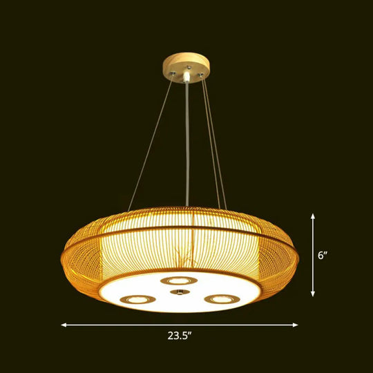 Sleek Bamboo Drum Chandelier - Modern Pendant Light For Restaurants Beige / 23.5