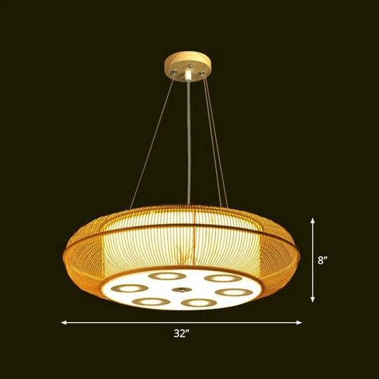 Sleek Bamboo Drum Chandelier - Modern Pendant Light For Restaurants Beige / 32