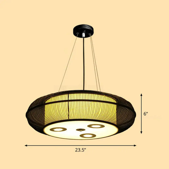 Sleek Bamboo Drum Chandelier - Modern Pendant Light For Restaurants Black / 23.5