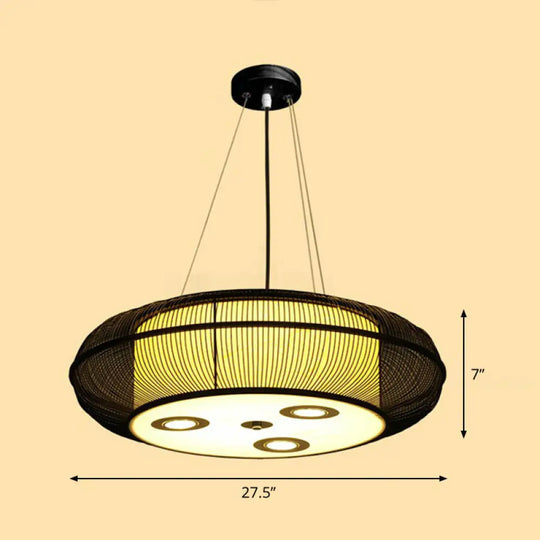 Sleek Bamboo Drum Chandelier - Modern Pendant Light For Restaurants Black / 27.5