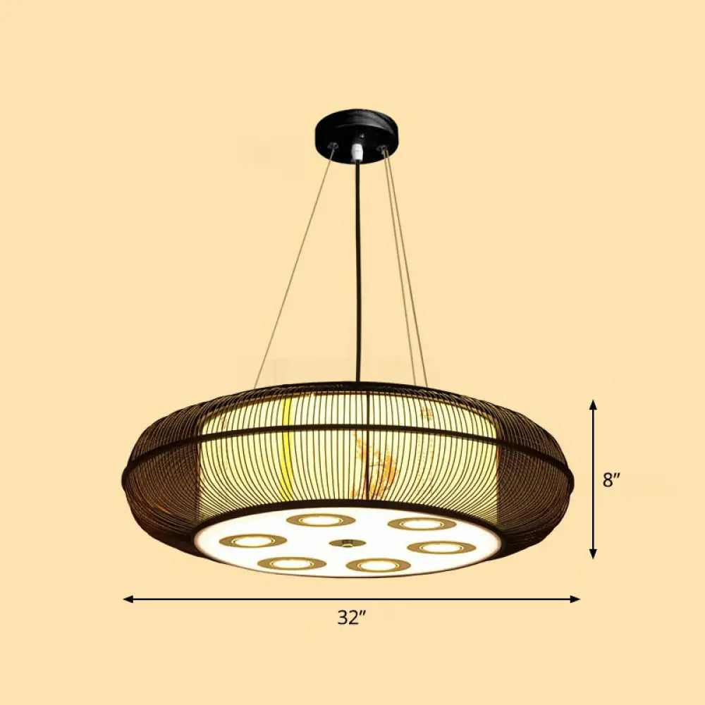 Sleek Bamboo Drum Chandelier - Modern Pendant Light For Restaurants Brown / 32