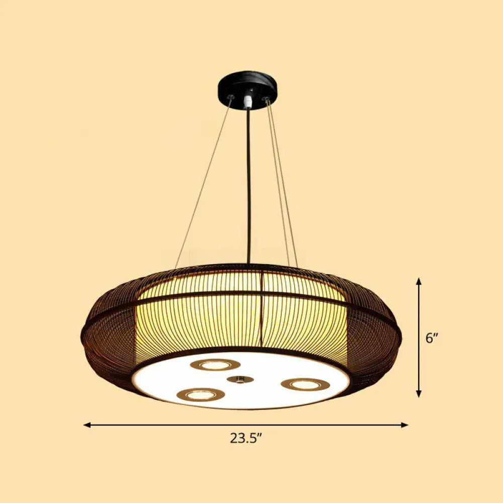 Sleek Bamboo Drum Chandelier - Modern Pendant Light For Restaurants Coffee / 23.5