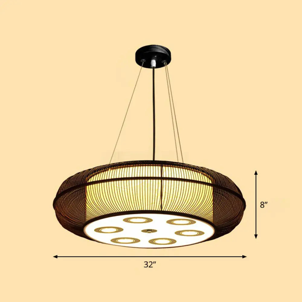 Sleek Bamboo Drum Chandelier - Modern Pendant Light For Restaurants Coffee / 32