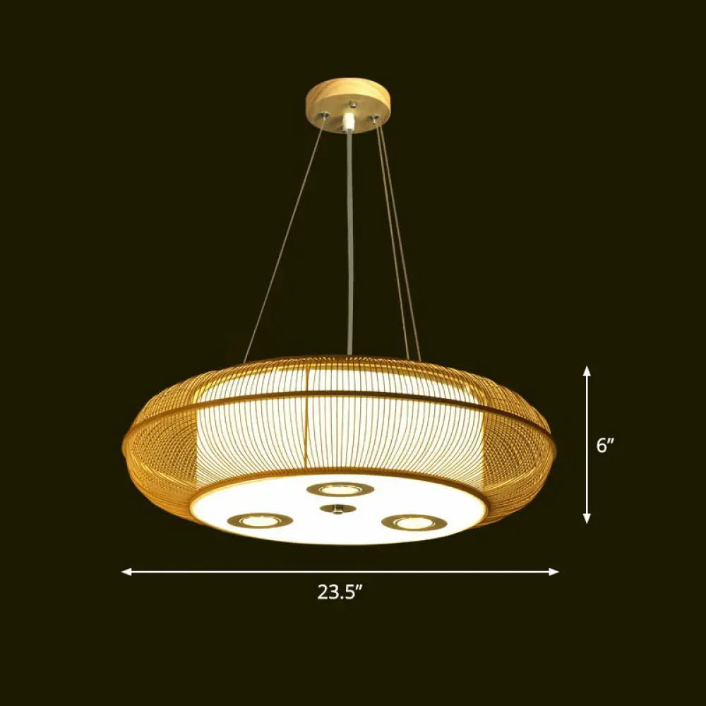 Sleek Bamboo Drum Chandelier - Modern Pendant Light For Restaurants Wood / 23.5