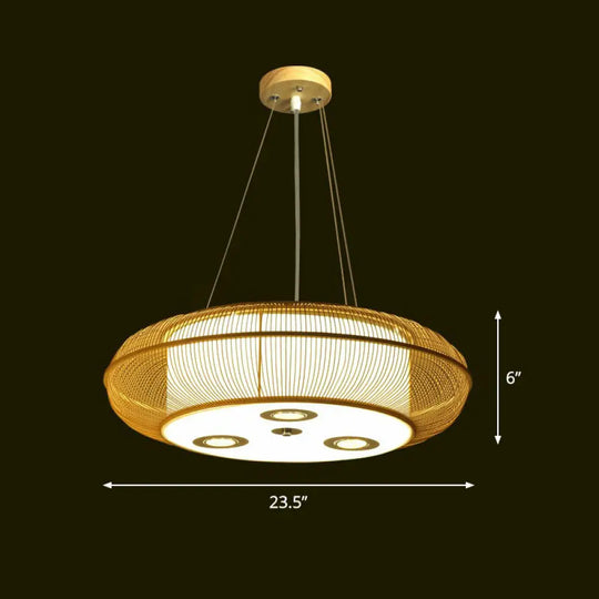 Sleek Bamboo Drum Chandelier - Modern Pendant Light For Restaurants Wood / 23.5