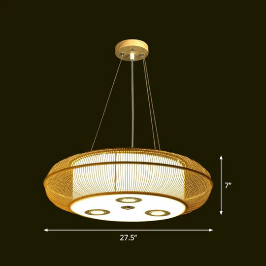 Sleek Bamboo Drum Chandelier - Modern Pendant Light For Restaurants Wood / 27.5