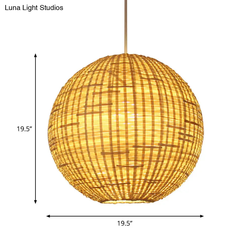 Contemporary Bamboo Sphere Suspension Pendant Light Kit - 16/19.5 Wide