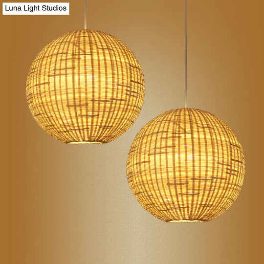 Contemporary Bamboo Sphere Suspension Pendant Light Kit - 16/19.5 Wide