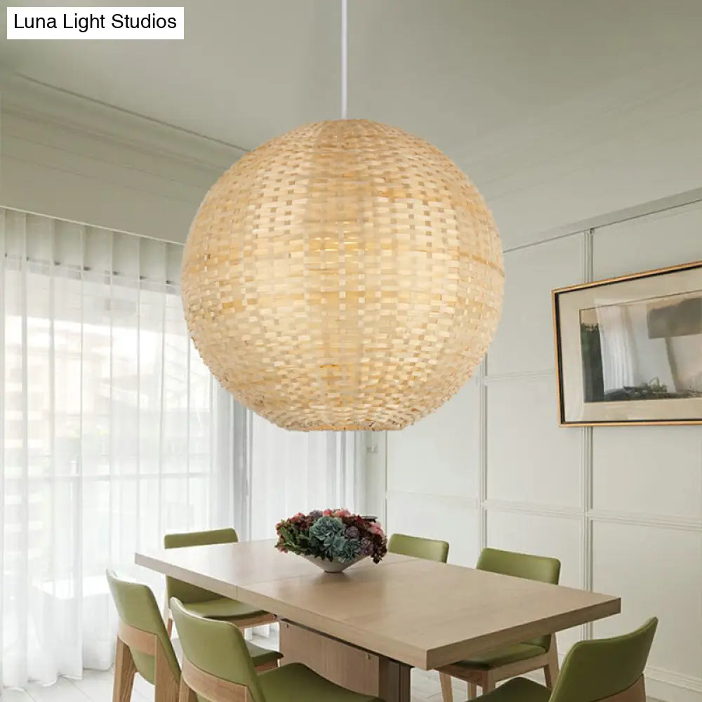 Contemporary Bamboo Sphere Suspension Pendant Light Kit - 16/19.5 Wide Wood / 16