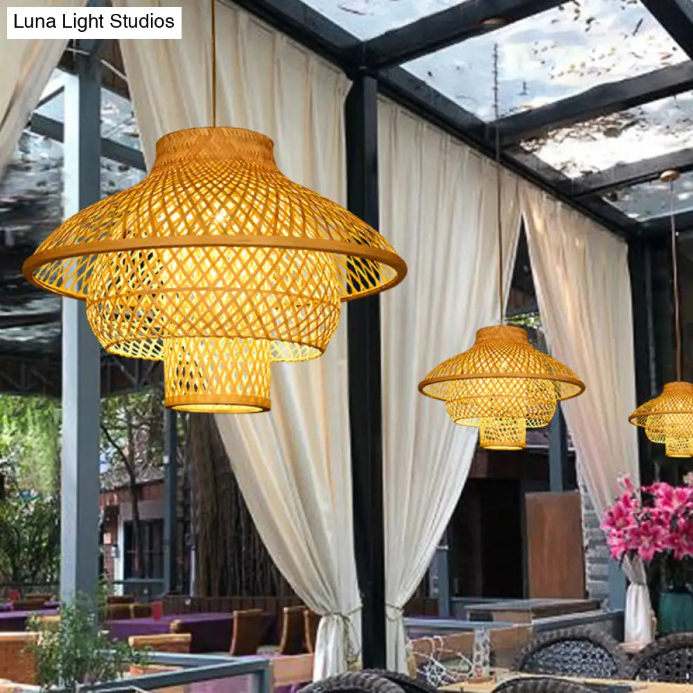 Sleek Bamboo Suspension Light - Simplicity 1-Light Pendant For Restaurants