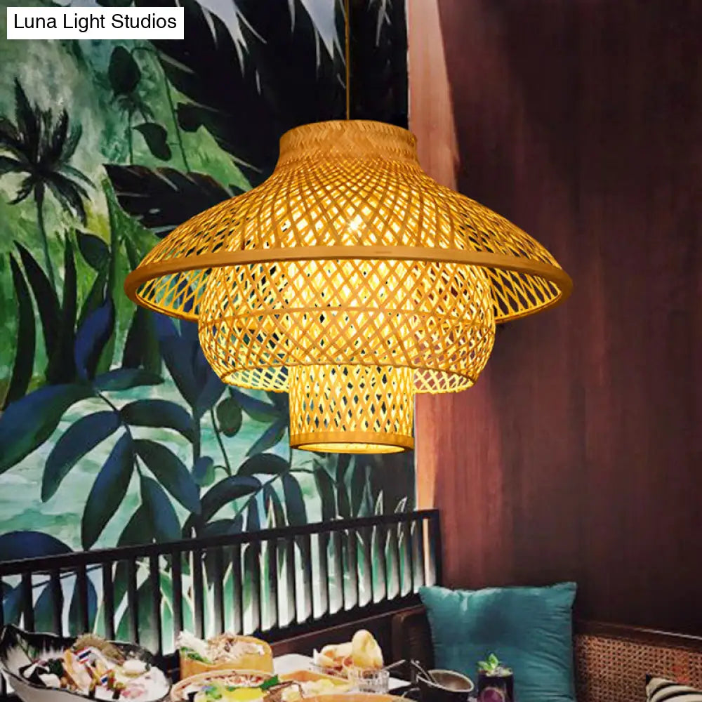 Sleek Bamboo Suspension Light - Simplicity 1-Light Pendant For Restaurants