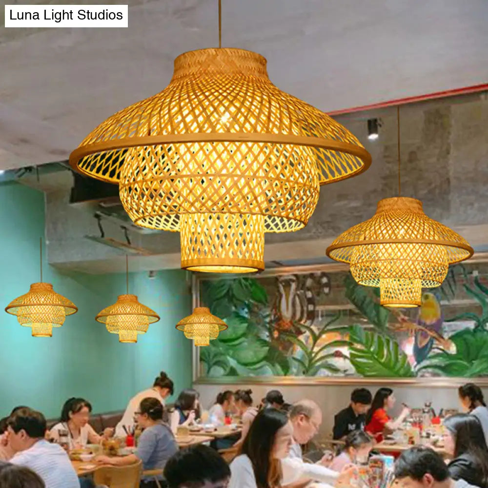 Sleek Bamboo Suspension Light - Simplicity 1-Light Pendant For Restaurants