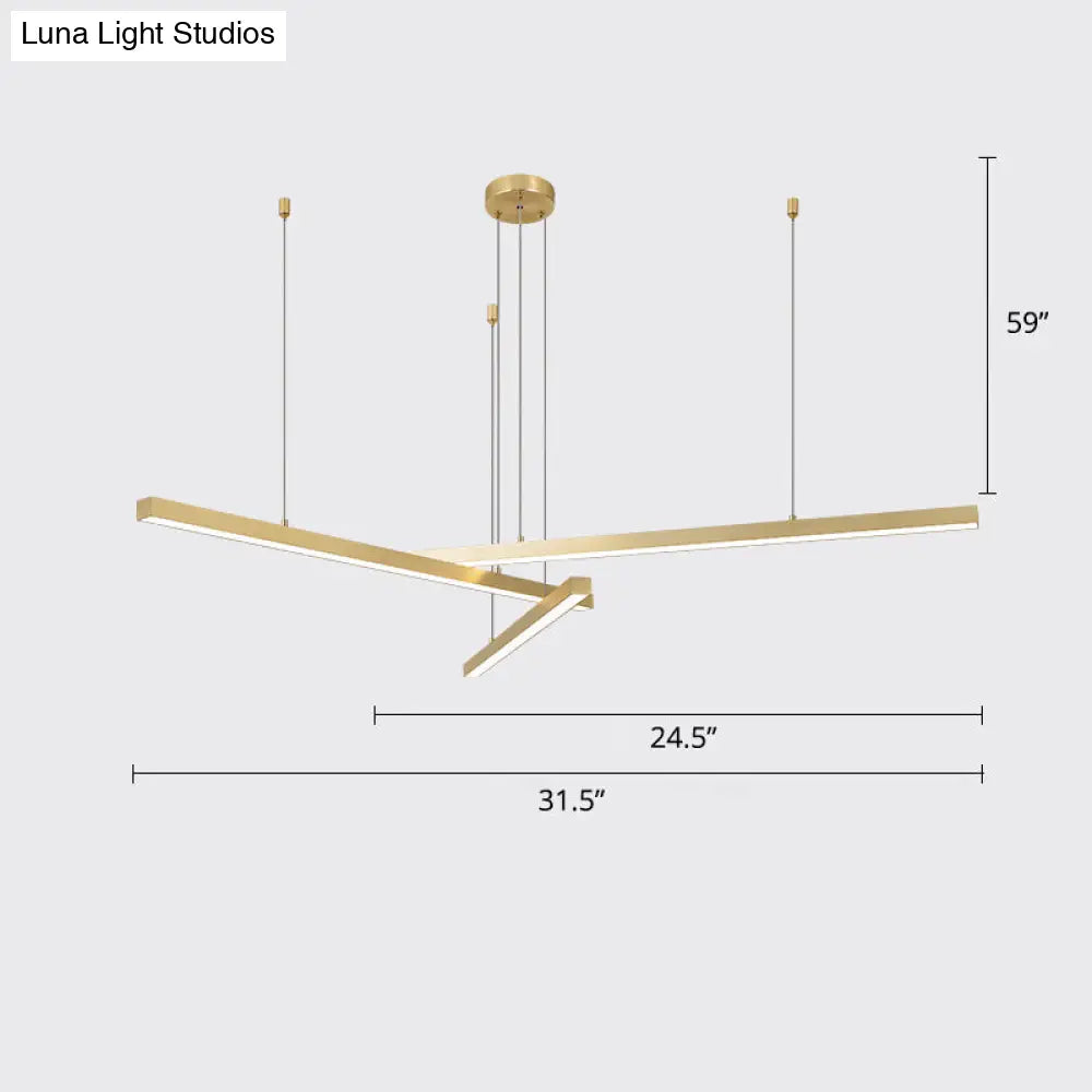 Sleek Metal Led Chandelier For Living Room Ceiling 3 / Gold Warm