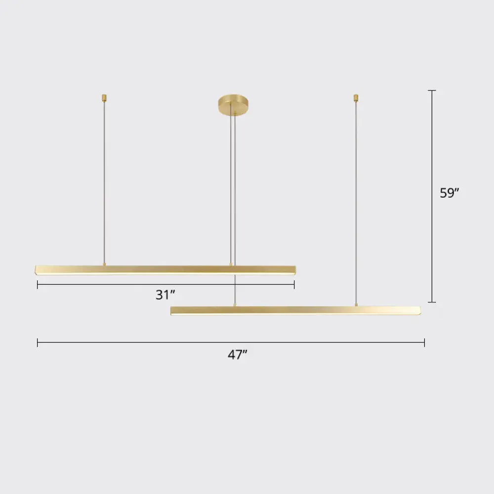 Sleek Bar-Shaped Led Chandelier | Simplicity Metal Ceiling Light For Living Room 2 / Gold Warm