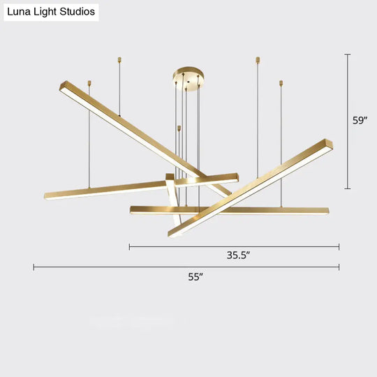 Sleek Metal Led Chandelier For Living Room Ceiling 5 / Gold White