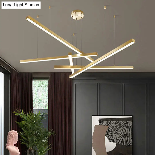 Sleek Metal Led Chandelier For Living Room Ceiling