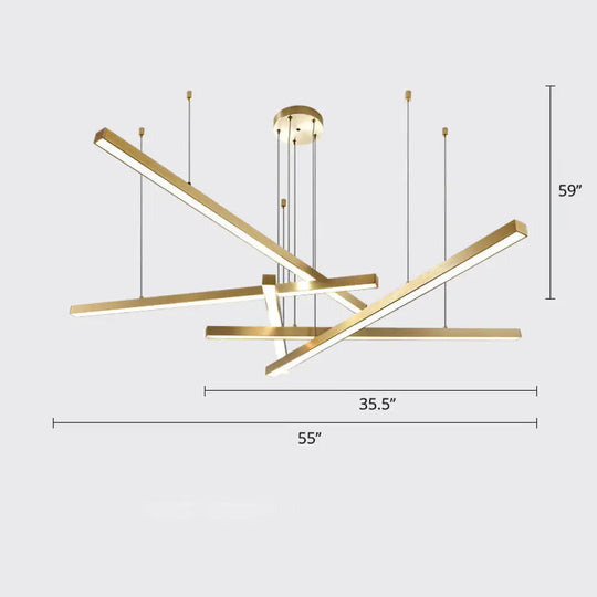 Sleek Bar-Shaped Led Chandelier | Simplicity Metal Ceiling Light For Living Room 5 / Gold White