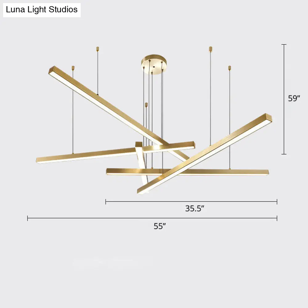 Sleek Metal Led Chandelier For Living Room Ceiling 5 / Gold Warm