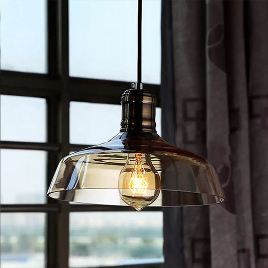 Sleek Barn Shade Pendant Light With Clear/Brown Glass - Industrial Style For Dining Room Brown