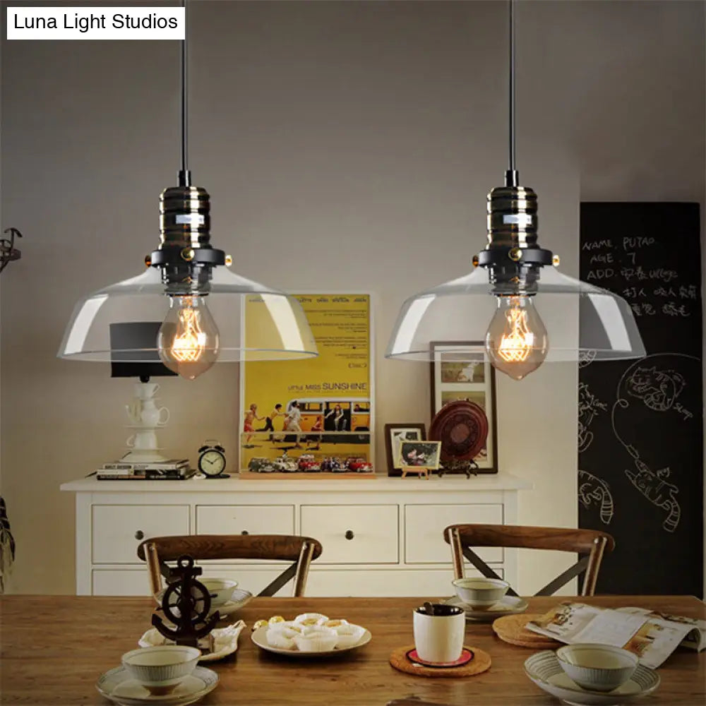 Hanging Single-Light Ceiling Pendant With Clear/Brown Glass Shade - Industrial Style For Dining Room