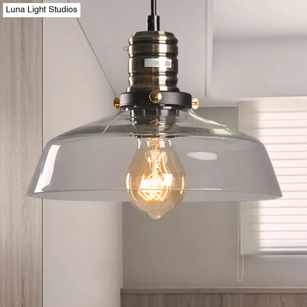 Sleek Barn Shade Pendant Light With Clear/Brown Glass - Industrial Style For Dining Room