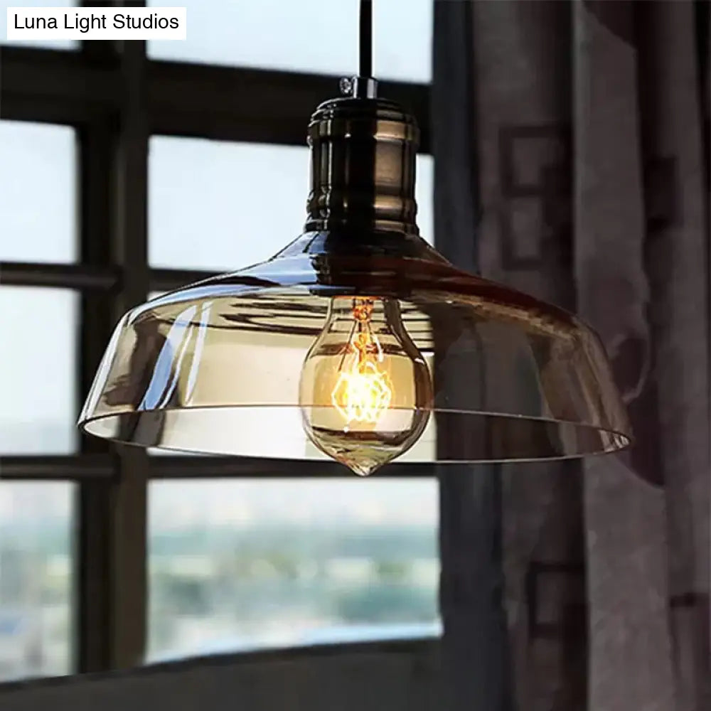 Sleek Barn Shade Pendant Light With Clear/Brown Glass - Industrial Style For Dining Room