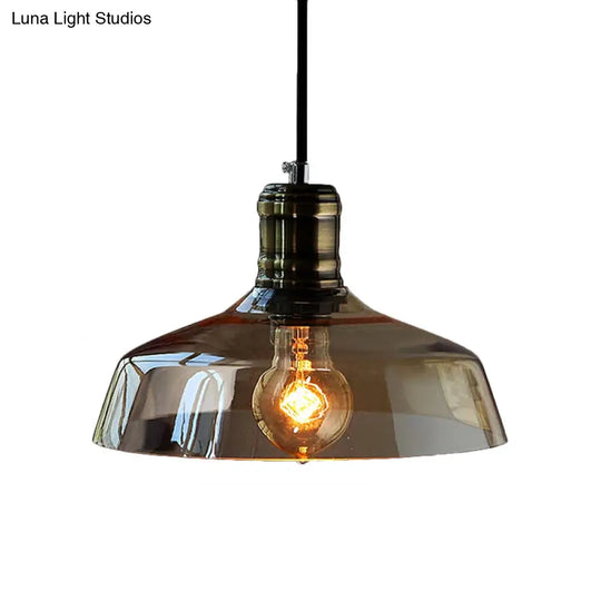 Hanging Single-Light Ceiling Pendant With Clear/Brown Glass Shade - Industrial Style For Dining Room