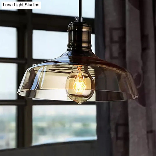 Hanging Single-Light Ceiling Pendant With Clear/Brown Glass Shade - Industrial Style For Dining Room