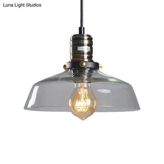 Sleek Barn Shade Pendant Light With Clear/Brown Glass - Industrial Style For Dining Room