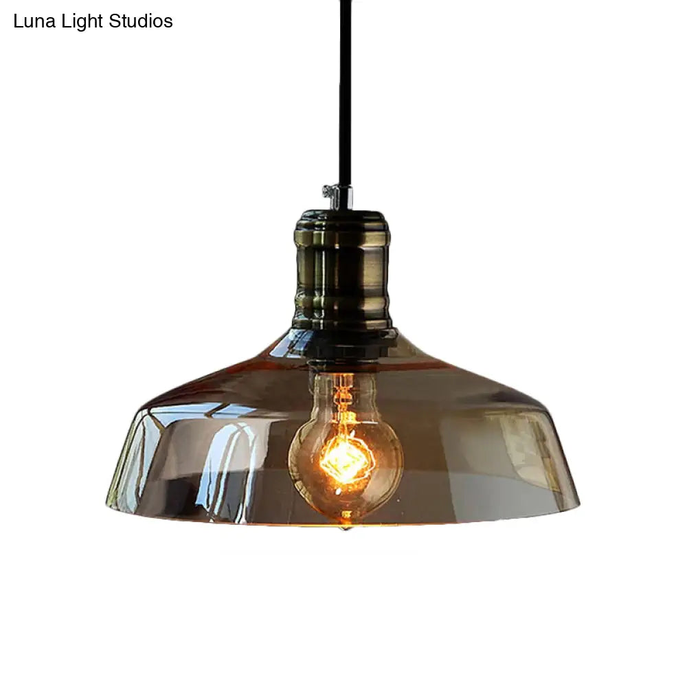 Sleek Barn Shade Pendant Light With Clear/Brown Glass - Industrial Style For Dining Room