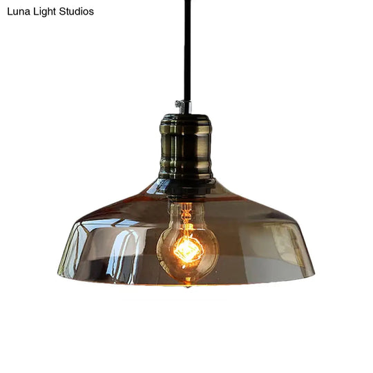 Sleek Barn Shade Pendant Light With Clear/Brown Glass - Industrial Style For Dining Room