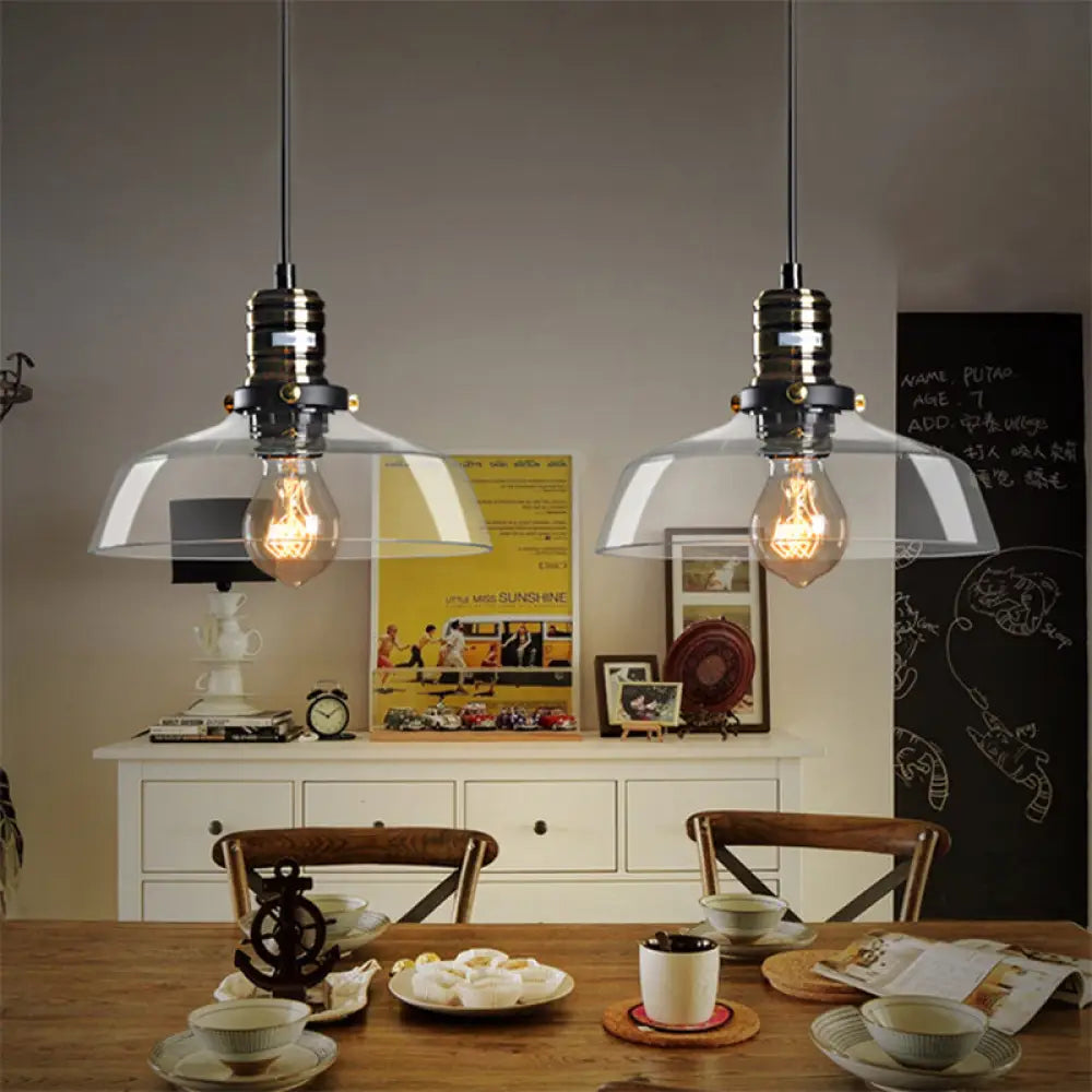 Sleek Barn Shade Pendant Light With Clear/Brown Glass - Industrial Style For Dining Room Clear
