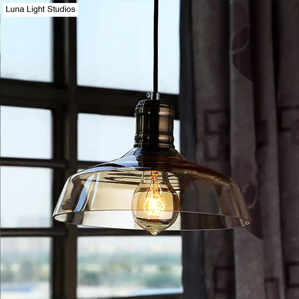 Hanging Single-Light Ceiling Pendant With Clear/Brown Glass Shade - Industrial Style For Dining Room