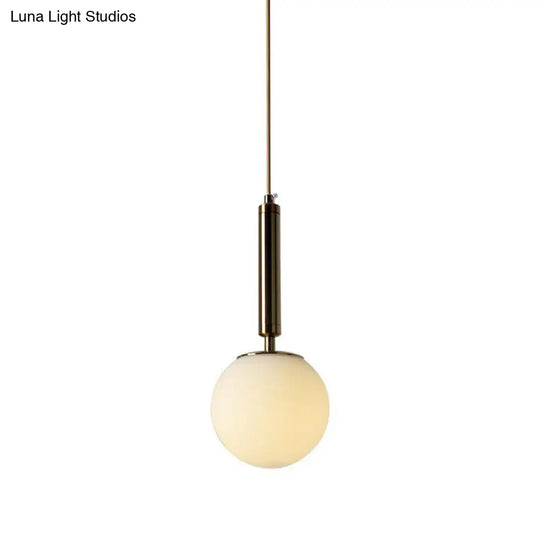 Sleek Bedside Pendant Lamp With White Glass Shade - Single Bulb Design